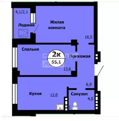 Продаётся 2-к квартира, 55.1 м - Фото 1
