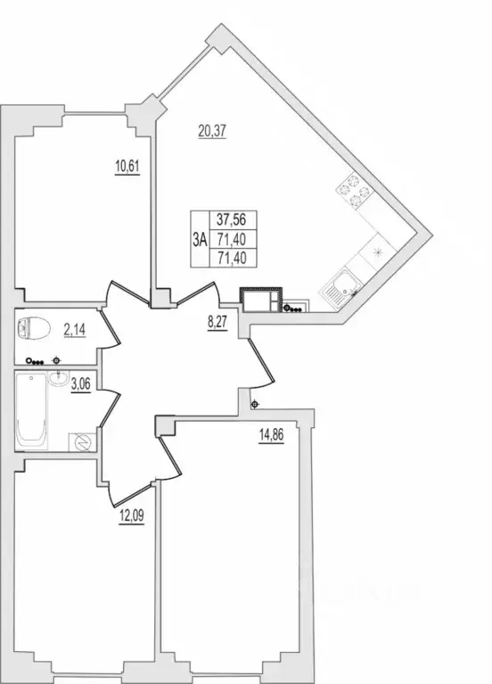 3-к кв. Псковская область, Псков Линейная ул., 87 (71.4 м) - Фото 1