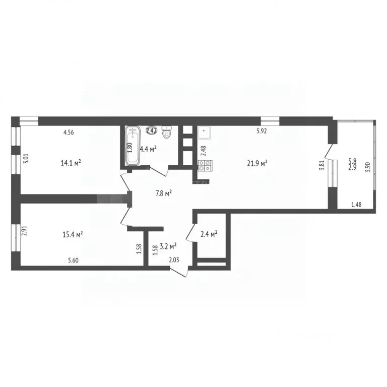 2-к кв. Тюменская область, Тюмень ул. Пожарных и Спасателей, 1 (78.0 ... - Фото 2