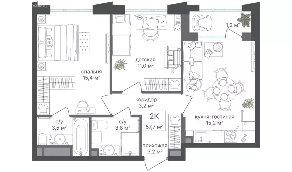 2-комнатная квартира: Москва, Михалковская улица, 48 (57.2 м) - Фото 1