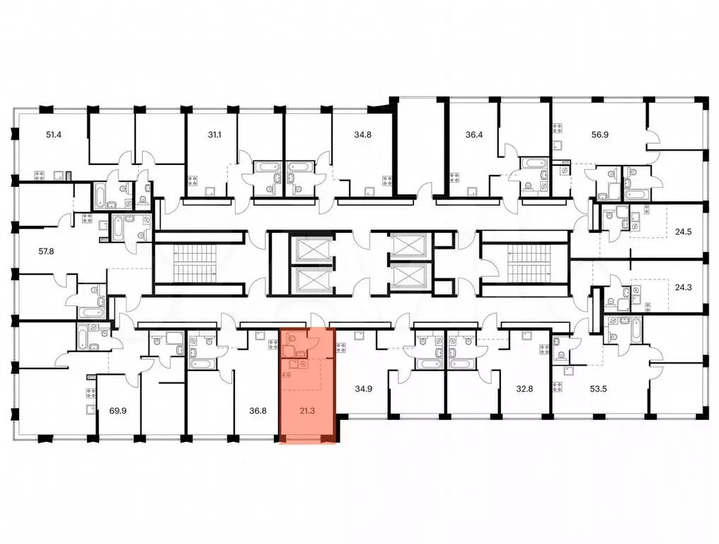 Квартира-студия, 21,3 м, 30/32 эт. - Фото 1