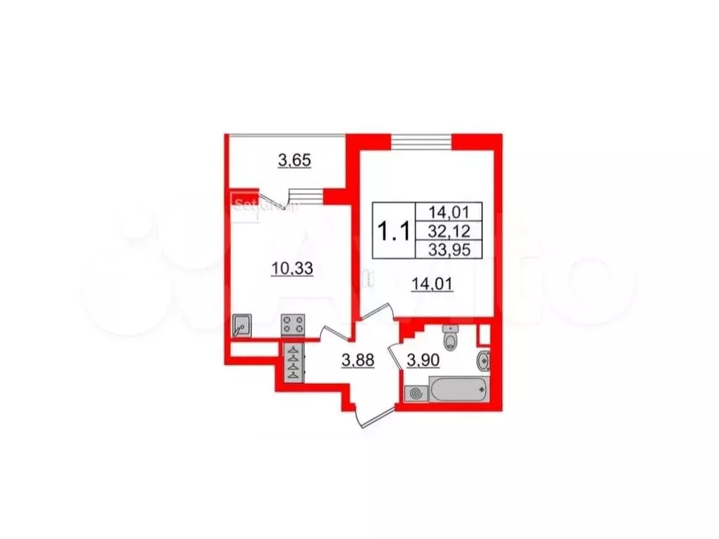 1-к. квартира, 34 м, 4/5 эт. - Фото 0