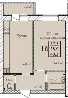 1-к кв. Тамбовская область, Тамбов ул. Имени Павла Строганова, 1 (40.3 ... - Фото 2
