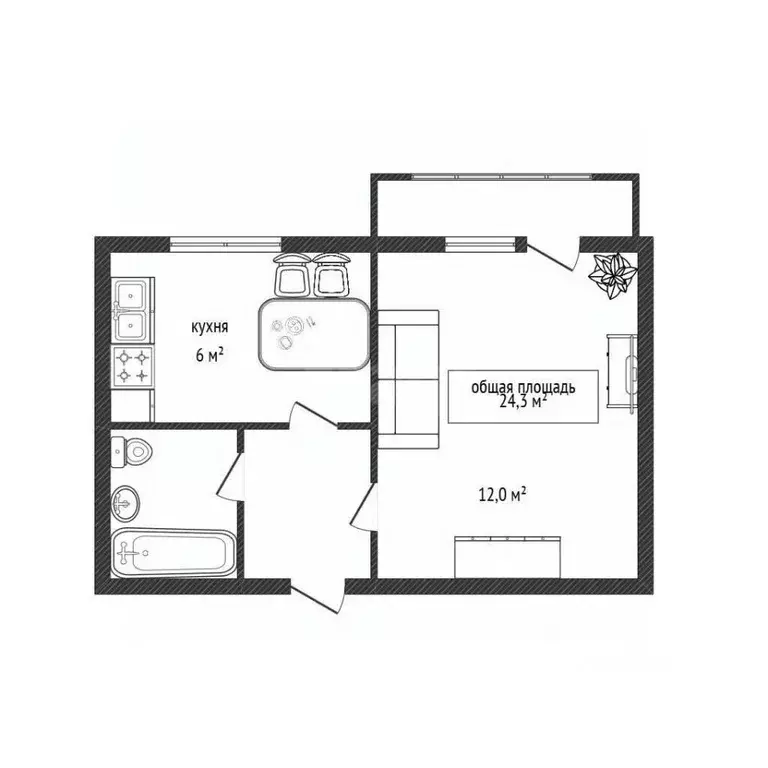 1-к кв. Брянская область, Фокино ул. Карла Маркса, 35 (24.3 м) - Фото 2