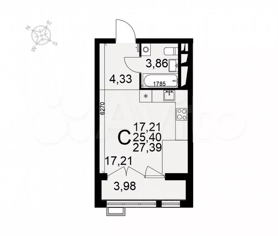 Квартира-студия, 27 м, 11/16 эт. - Фото 1