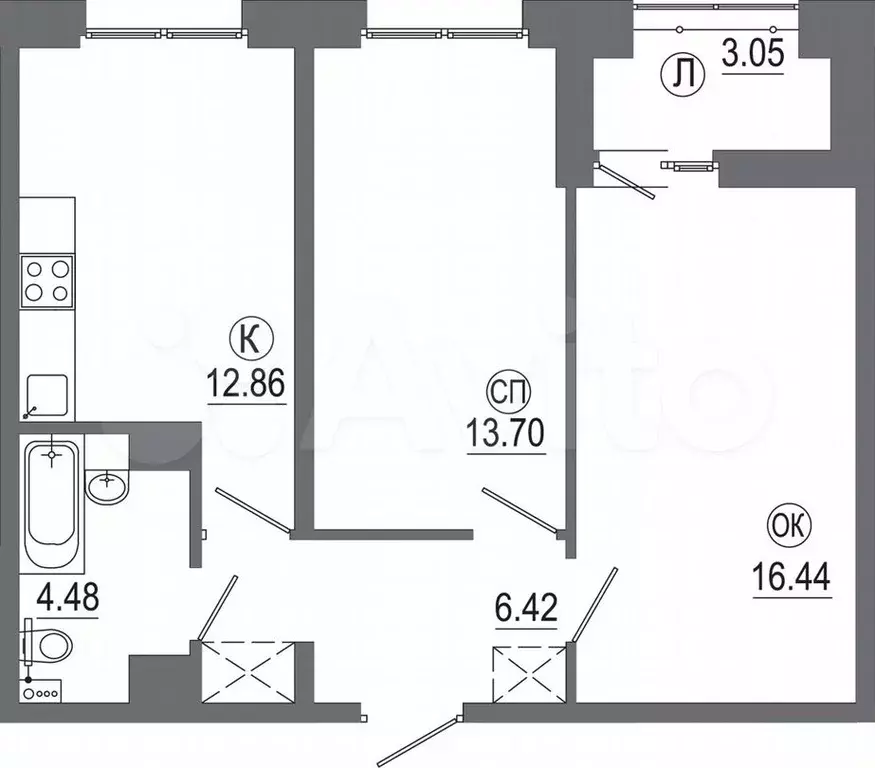 2-к. квартира, 57м, 9/16эт. - Фото 0