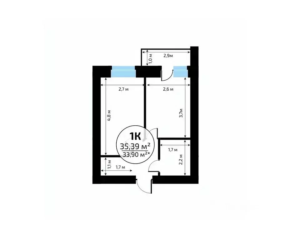 1-к кв. Самарская область, Самара пос. Мехзавод, 1-й кв-л, 50 (35.39 ... - Фото 2