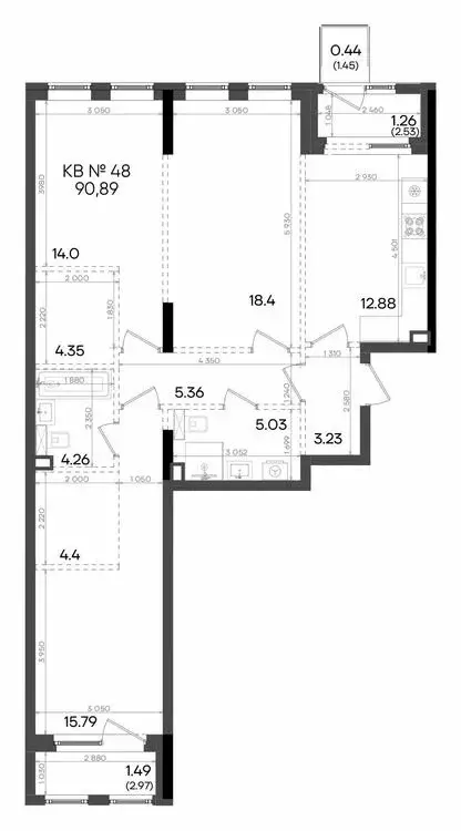 3-комнатная квартира: Казань, улица Аделя Кутуя, 181Ж (90.89 м) - Фото 0