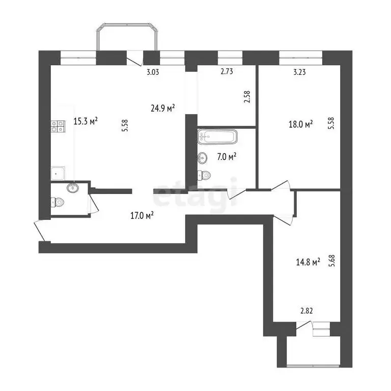 3-комнатная квартира: Ярославль, проспект Ленина, 16к2 (99 м) - Фото 1