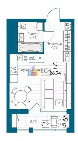 Студия Тульская область, Тула Петровский квартал мкр, ул. Маршала ... - Фото 1