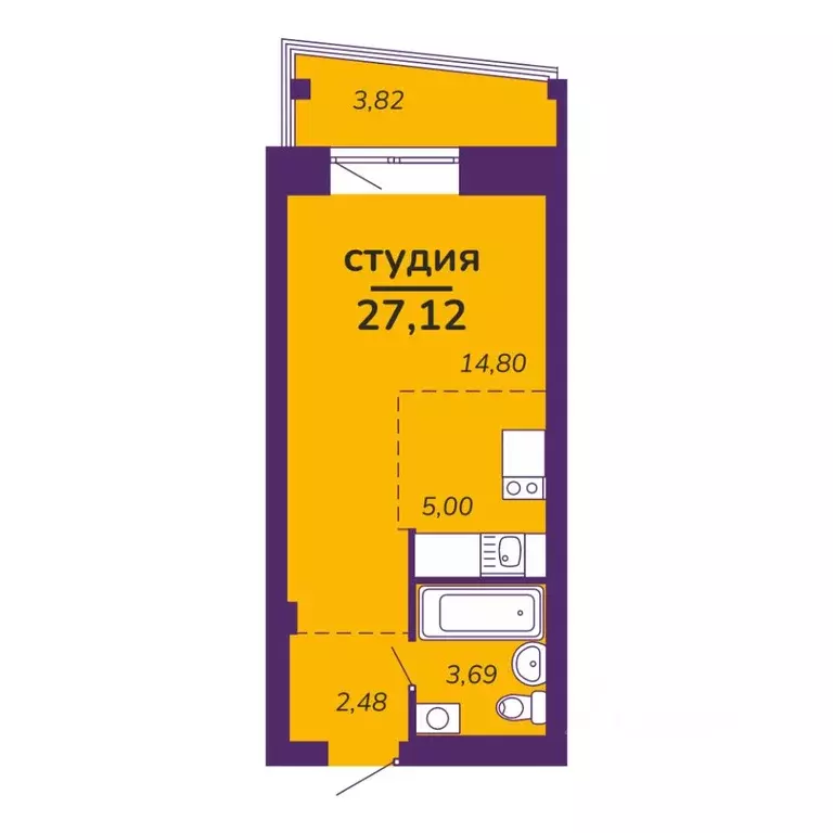 Студия Омская область, Омск ЖК Зеленый сад,  (27.12 м) - Фото 1