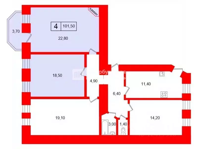 Комната Санкт-Петербург наб. Реки Пряжки, 40 (41.3 м) - Фото 2