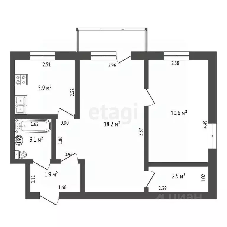 2-к кв. Кемеровская область, Юрга ул. Максименко, 8 (42.2 м) - Фото 1