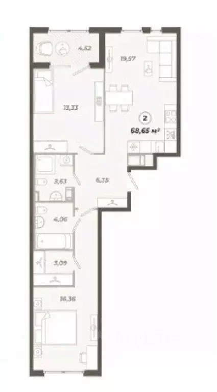 2-к кв. Санкт-Петербург ул. Коли Томчака, 21Д (68.65 м) - Фото 0