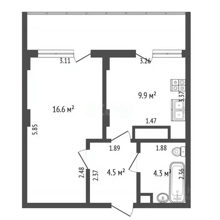 1-к кв. Крым, Феодосия ул. Грина, 43 (35.3 м) - Фото 2