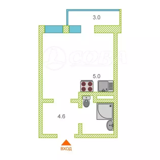 Квартира-студия: Тюмень, улица Фармана Салманова, 12 (27.2 м) - Фото 2