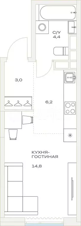 Квартира-студия, 28,4 м, 13/23 эт. - Фото 0