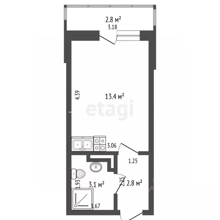 Студия Ростовская область, Ростов-на-Дону ул. Нансена, 83с1 (19.3 м) - Фото 2
