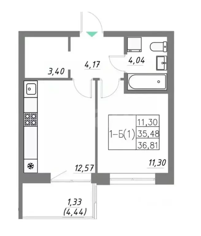 1-к кв. Татарстан, Казань ул. Анаса Тазетдинова, 4А (33.8 м) - Фото 2