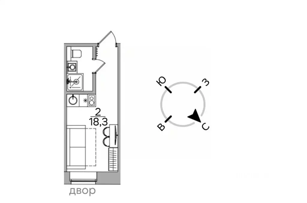 Студия Москва Страстной бул., 4С3 (18.1 м) - Фото 1