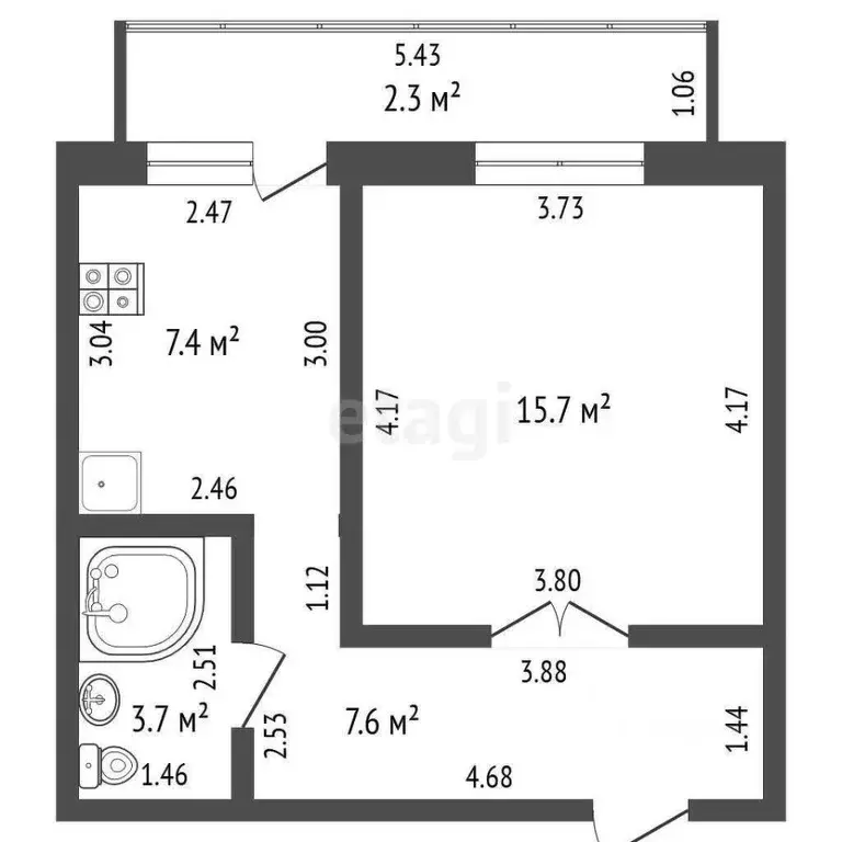 1-к кв. Башкортостан, Стерлитамак Вокзальная ул., 39 (34.4 м) - Фото 2