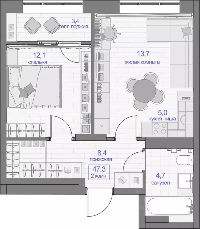 2-к кв. Красноярский край, Красноярск ул. Апрельская, 9А (47.3 м) - Фото 0