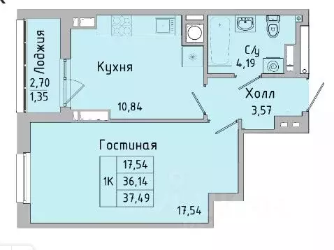 1-к кв. Ростовская область, Батайск ул. Ушинского, 27Ак3 (37.49 м) - Фото 1