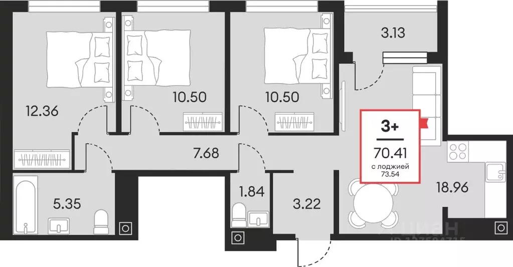 3-к кв. Ханты-Мансийский АО, Нефтеюганск ул. Нефтяников, 48А (70.41 м) - Фото 1