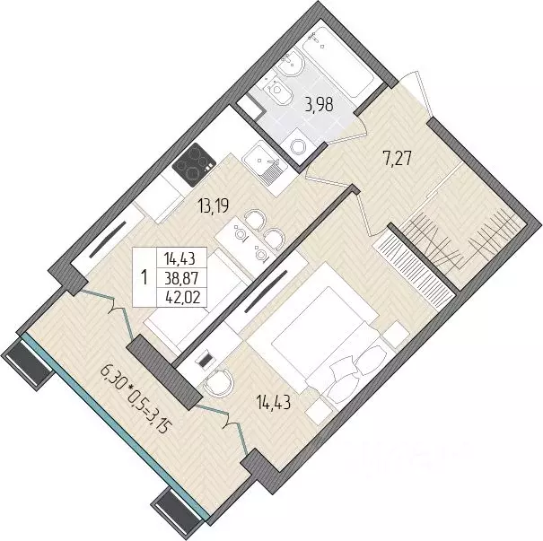 1-к кв. Краснодарский край, Темрюк Сады у моря жилой комплекс (42.02 ... - Фото 1