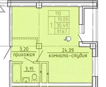 1-к кв. Омская область, Омск ул. Дианова, 34 (31.67 м) - Фото 0