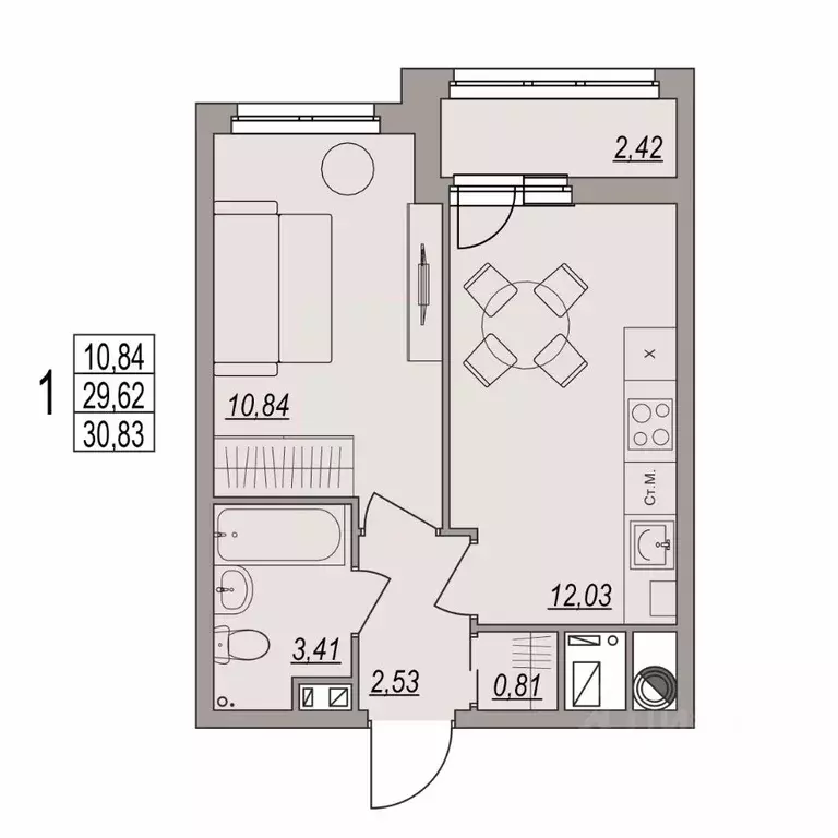 1-к кв. Волгоградская область, Волгоград ул. Дымченко, 9 (30.83 м) - Фото 1