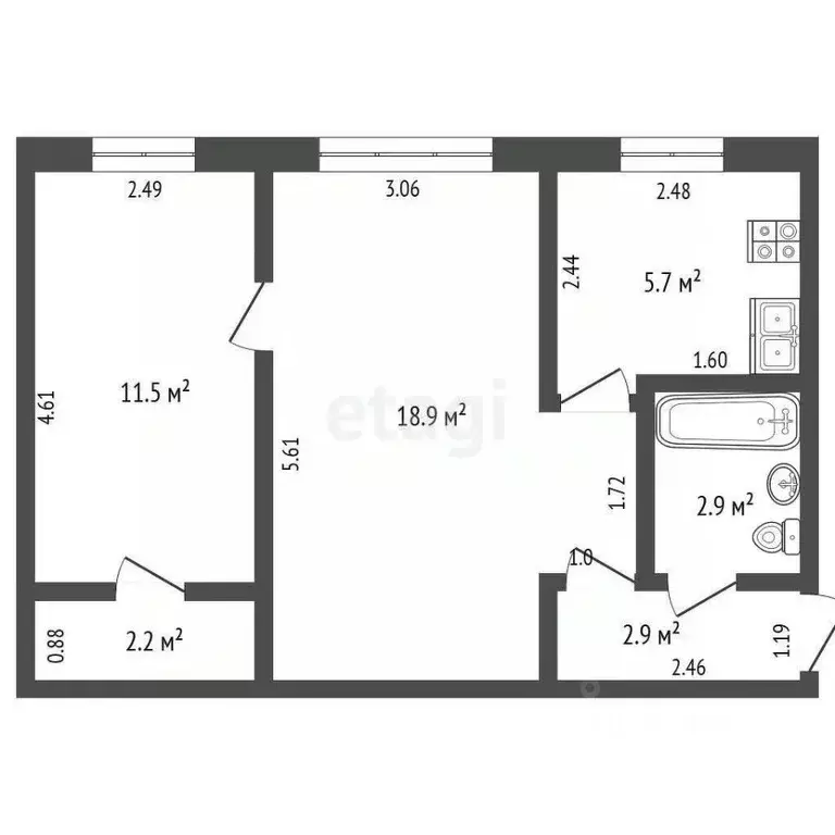 2-к кв. Челябинская область, Челябинск ул. Энергетиков, 50 (44.1 м) - Фото 2