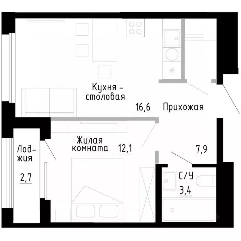 1-к кв. Приморский край, Владивосток 7Я жилой комплекс (41.4 м) - Фото 0