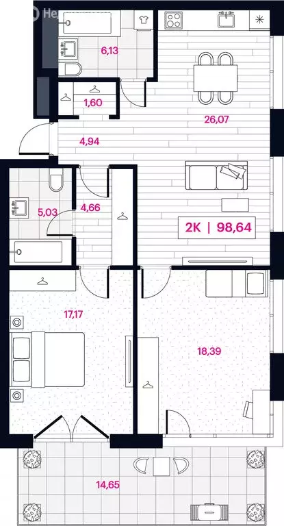 2-комнатная квартира: Омск, ЖК Пушкина 77 (98.64 м) - Фото 0