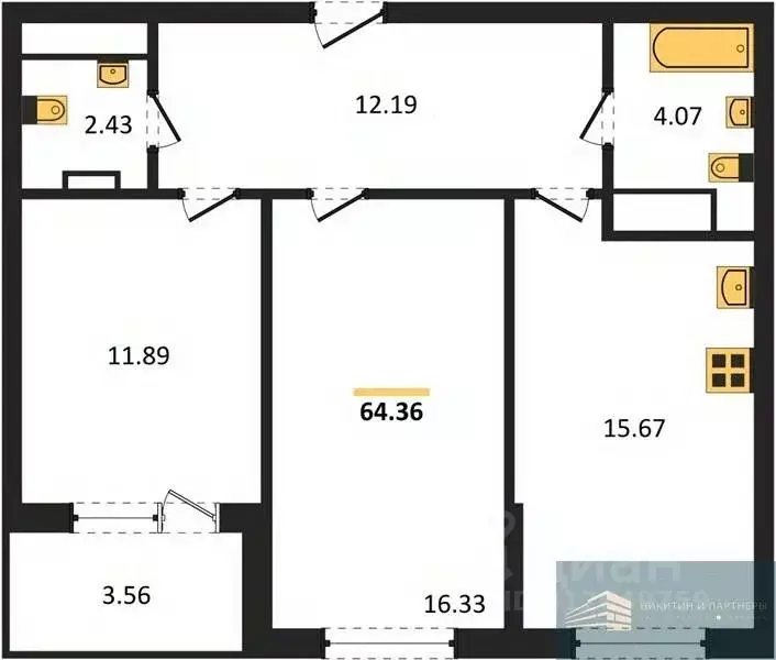 2-к кв. Воронежская область, Воронеж ул. Ломоносова, 116/2 (64.4 м) - Фото 0