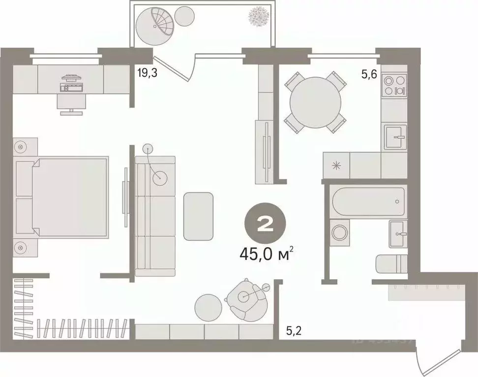 2-к кв. Свердловская область, Екатеринбург пер. Короткий, 4 (45.0 м) - Фото 2