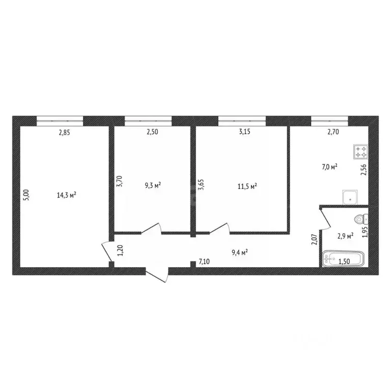 3-к кв. Башкортостан, Благовещенск ул. Пушкина, 8 (54.0 м) - Фото 2