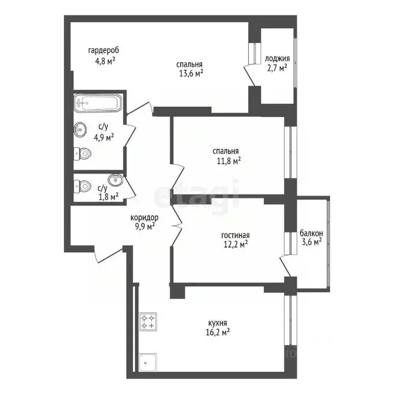 3-к кв. Башкортостан, Уфа Айская ул., 61 (83.3 м) - Фото 2