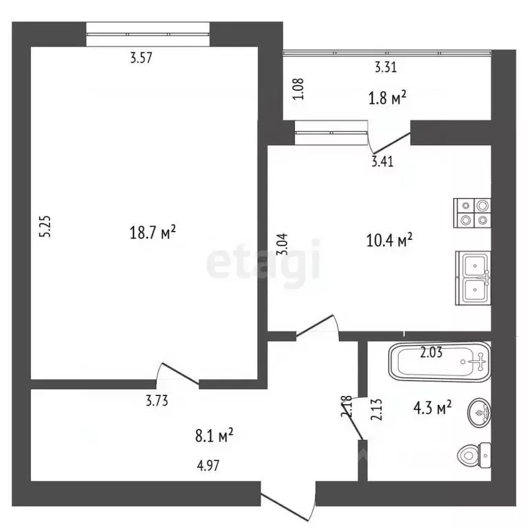 1-к кв. Калининградская область, Калининград Брусничная ул., 3А (41.5 ... - Фото 1