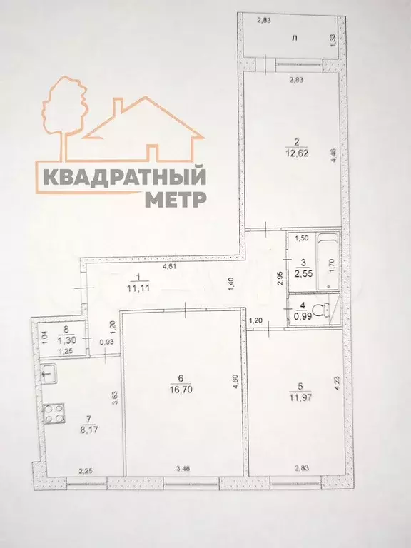 3-к. квартира, 65,4 м, 1/5 эт. - Фото 0