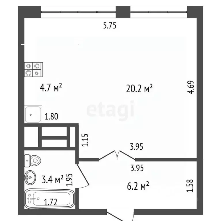 Студия Московская область, Долгопрудный Парковая ул., 46к1 (34.5 м) - Фото 0