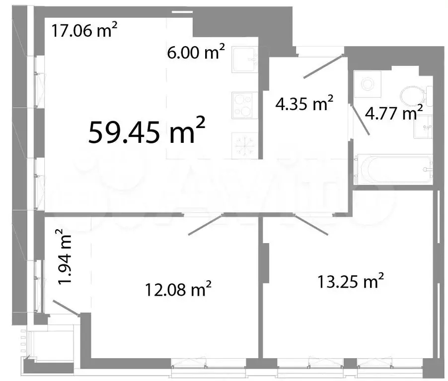 3-к. квартира, 59,5 м, 17/21 эт. - Фото 0