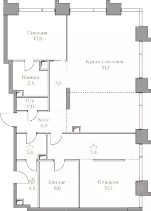 2-к кв. Москва Коллекция Лужники жилой комплекс (113.7 м) - Фото 0