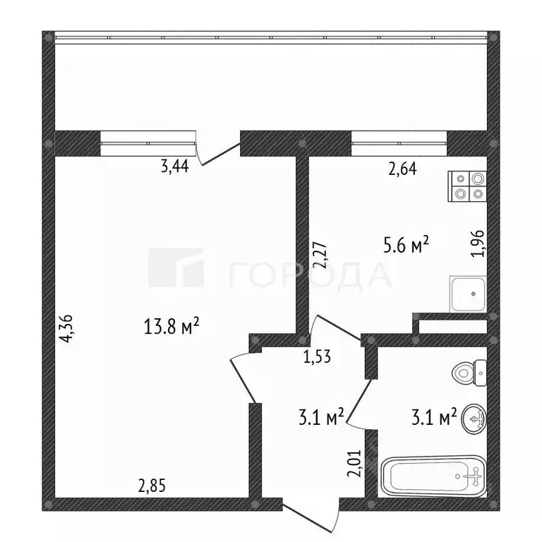 1-к кв. Томская область, Томск ул. Юрия Ковалева, 34 (25.6 м) - Фото 2