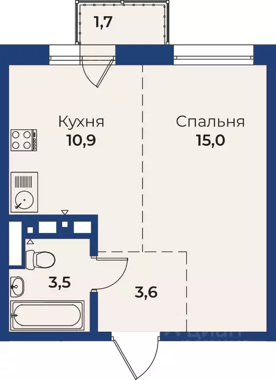 1-к кв. Бурятия, Улан-Удэ Ключевская ул., 90Д (33.51 м) - Фото 1