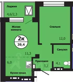2-к кв. Красноярский край, Красноярск ул. Лесников, 51Б (39.4 м) - Фото 0