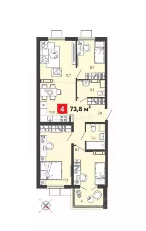 4-к кв. Пензенская область, Пензенский район, Засечный сельсовет, с. ... - Фото 2