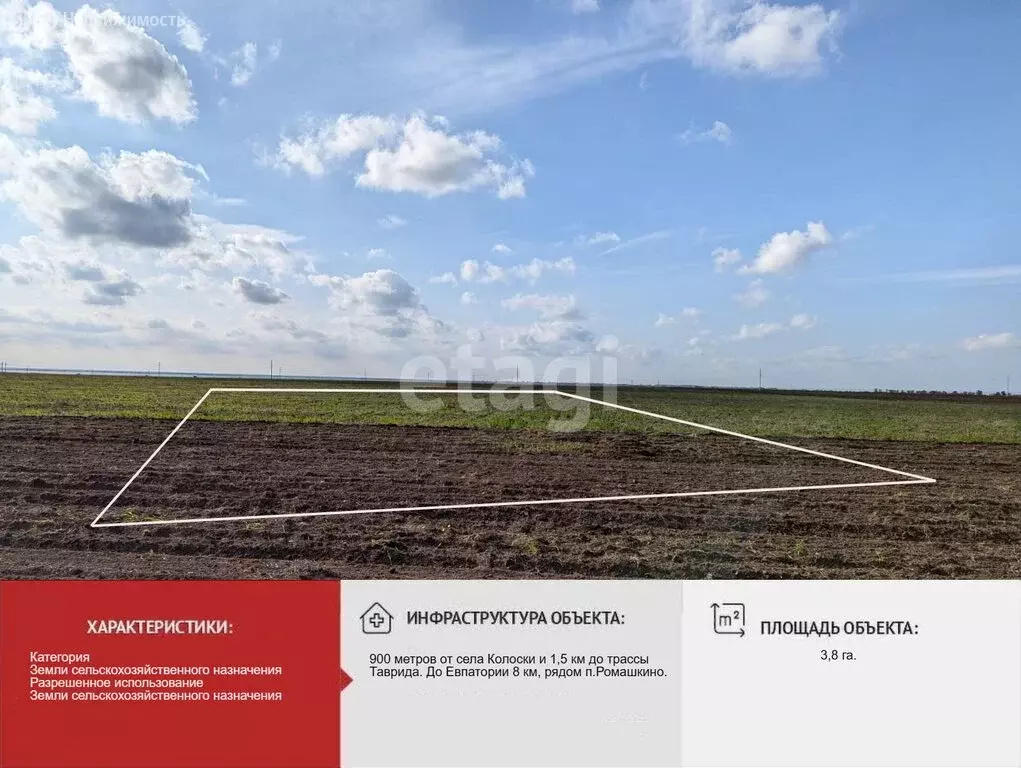 Участок в Сакский район, Ромашкинское сельское поселение, село Колоски ... - Фото 1