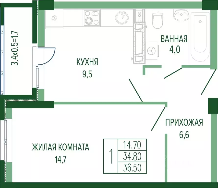 1-к кв. Краснодарский край, Краснодар Круговая ул., 4/1 (37.5 м) - Фото 0