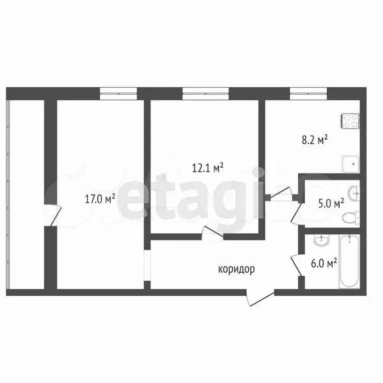 2-к. квартира, 40,2 м, 2/9 эт. - Фото 0